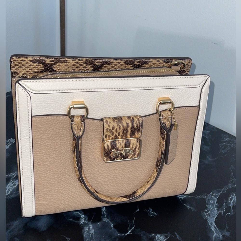 Women’s Handbag COACH Grace Carryall Colorblock Snake Embossed Leather AUTHENTIC - Picture 1 of 10